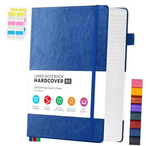 Leather Lined Notebook Journal, 320 Pages Hardcover Notebook Journals B5 1.Blue