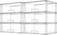 6 Pack Large Clear Stackable Storage Drawers Closet Pantry Easily Assemble