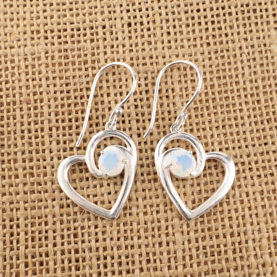 Brincos feitos à mão de prata esterlina 925 com pedra preciosa opala leitosa 1,45" - Imagem 3 de 4