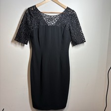 Hobbs Invitation Black Lace Pencil Dress UK 10 Short Sleeve Occasion