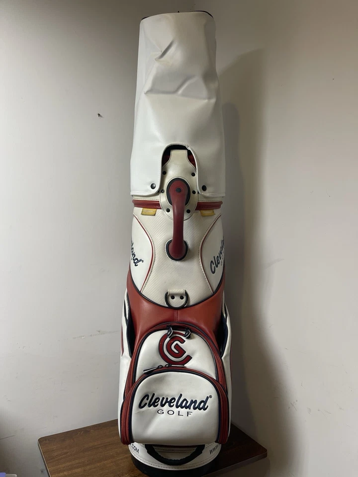 Carrito profesional Cleveland Golf Tour Staff Bag blanco rojo azul 9,5” colores EE. UU. Foto 3 de 4