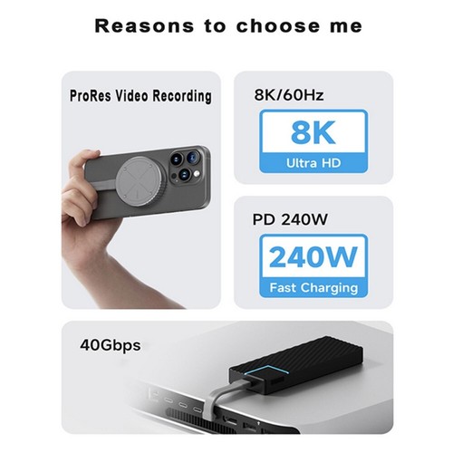PD3.1 90 Degree 240W DP Type C 8K 60HZ Video Display Cable for Iphone 15 Pro Max - Picture 3 of 9