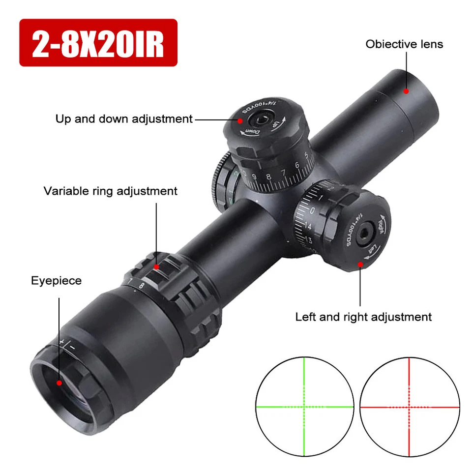 Tactical Optics Sniper Rifle scope Sight 2-8X20mm for 11mm 20mm Mount Riflescope - Image 2 of 4