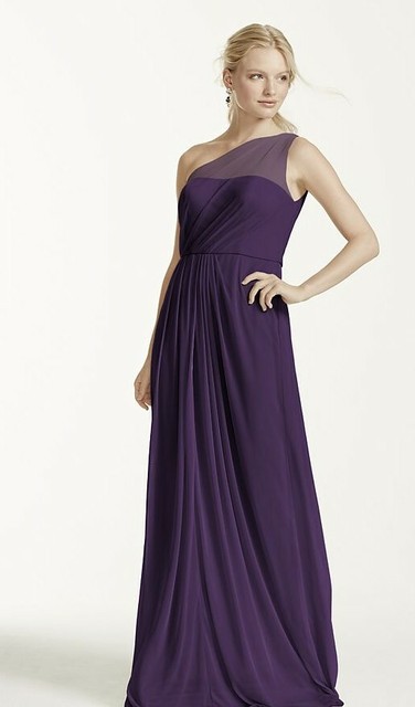 one shoulder mesh dress with lace inset