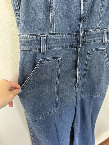 Aerie Denim Latzhose Damen M blau Jeansoverall Kick Flare weites Bein hoch - Bild 2 von 9