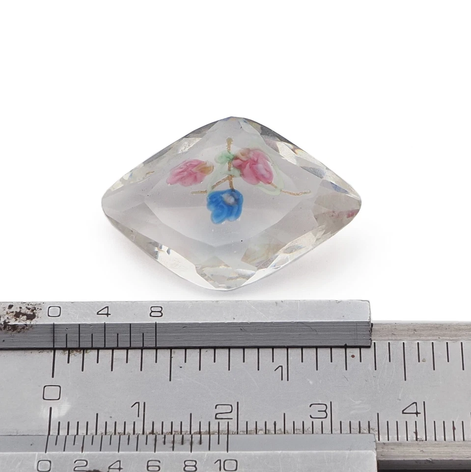 Checo vintage romboide murano floral cristal transparente estrás 30 mm Foto 3 de 3