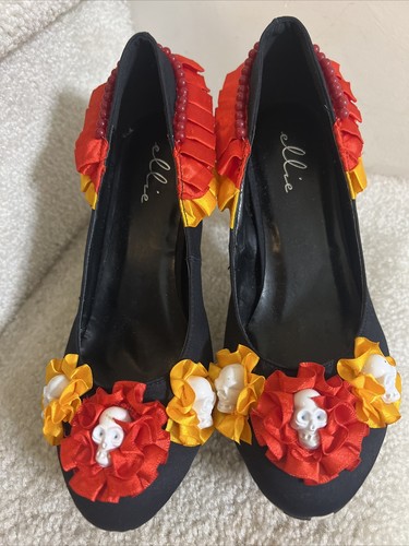 Ellie Halloween Costume Day of the Dead Dia De Los Muertos Heels Pumps Sz 7