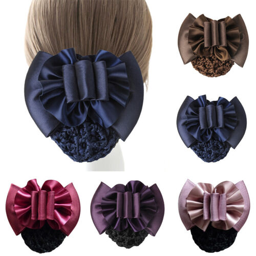 Fashion Women Bow Barrettes Ribbon Hair Clip Hairpins Snood Net Bun Hairgrips - Picture 1 of 19