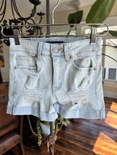 Aeropostale High Waisted Midi Distressed Shorts Hi Rise Light Wash Size 00