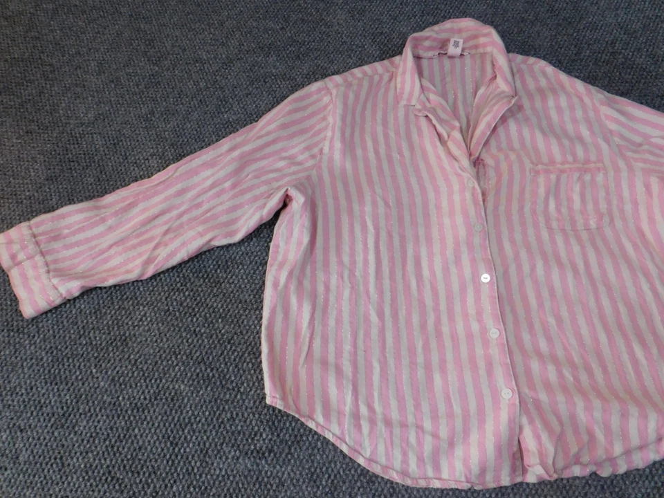 Victoria Secret Pajamas Large pink striped womens button up pink top gown — 第 3/4 张图片