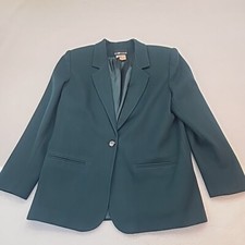Sag Harbor Blazer Womens 14 Forest Green Wool Jacket Shoulder Pads VTG