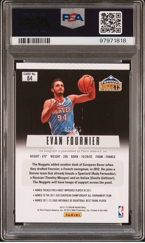 2012-13 Panini Prizm Silver Evan Fournier #84 Rookie RC Auth Auto PSA 10 Pop 1! - Picture 2 of 4