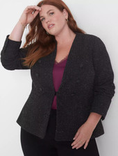 NEW LANE BRYANT 109 PLUS SIZE BLACK KNIT TWEED METALLIC THREAD BLAZER SZ 16