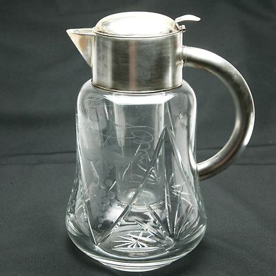 Vintage Crystal Pitcher With ''Cooler'' Inside & Silver Plated Top. 10,5'' Tall. 
