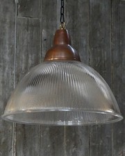 INDUSTRIAL HOLOPHANE GLASS PENDANT LIGHT, LARGE SIZE
