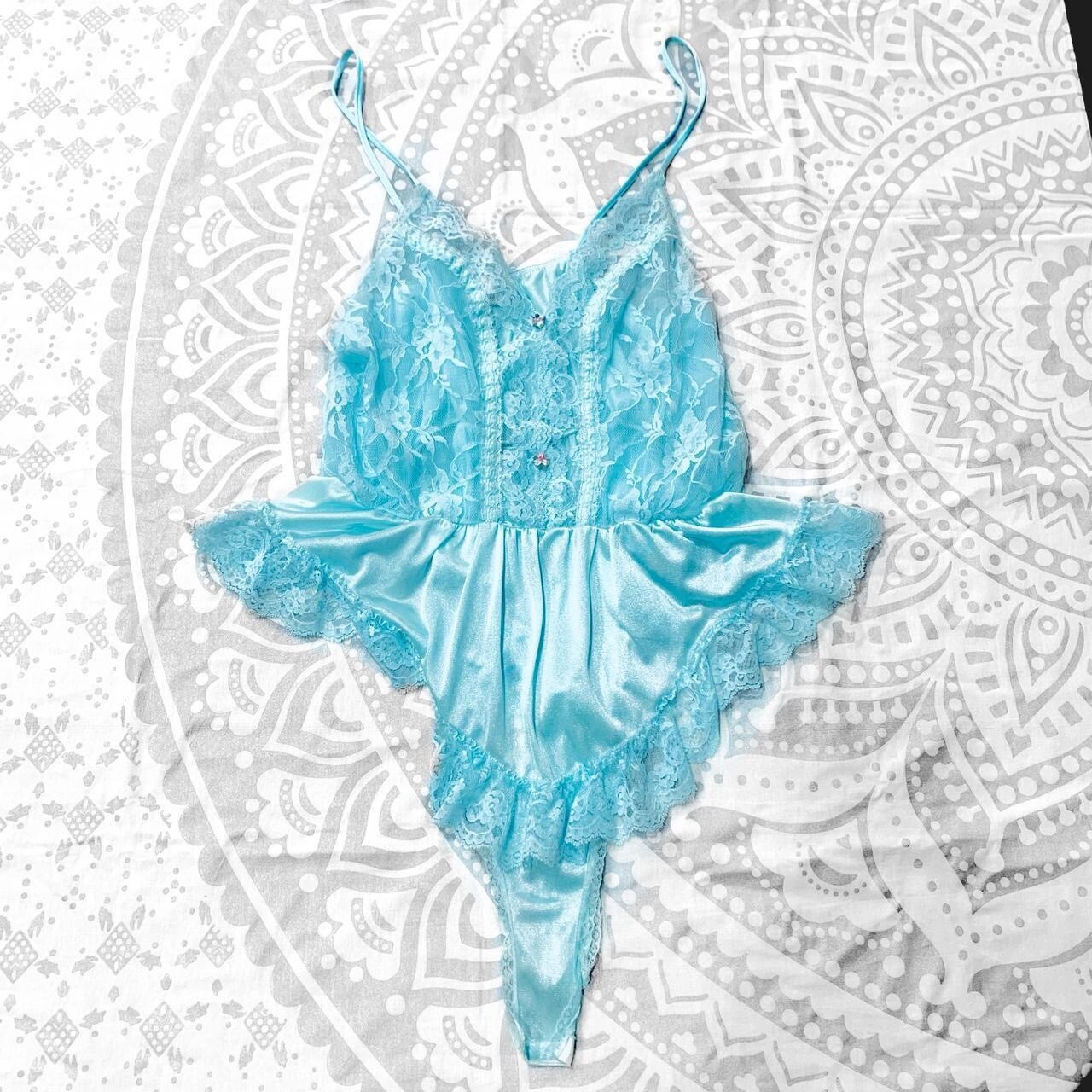Y2k Vintage Turquoise Lace Chemise Babydoll Bodysuit Gem