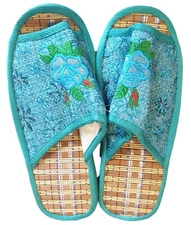 Aqua Green Floral Embroidered Shoe Slipper With Rubber Sole