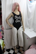 Women's S Black/White Baby Girl Full Bottom Sleeveless Snap Leotard Cotton