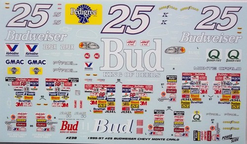 NASCAR DECAL #25 BUDWEISER 1995-1997 CHEVROLET MONTE CARLO SHRADER/CRAVEN - 1/24 - Picture 2 of 7