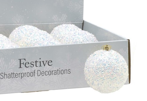 Iridescent Encrusted Ball 80mm Christmas Ornament Pack x6 - Picture 2 of 2