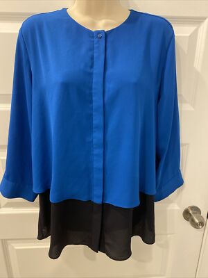 NEW  The Limited Sz L Blouse Top Colorblock Chiffon Relaxed Fit Blue Black (C1)