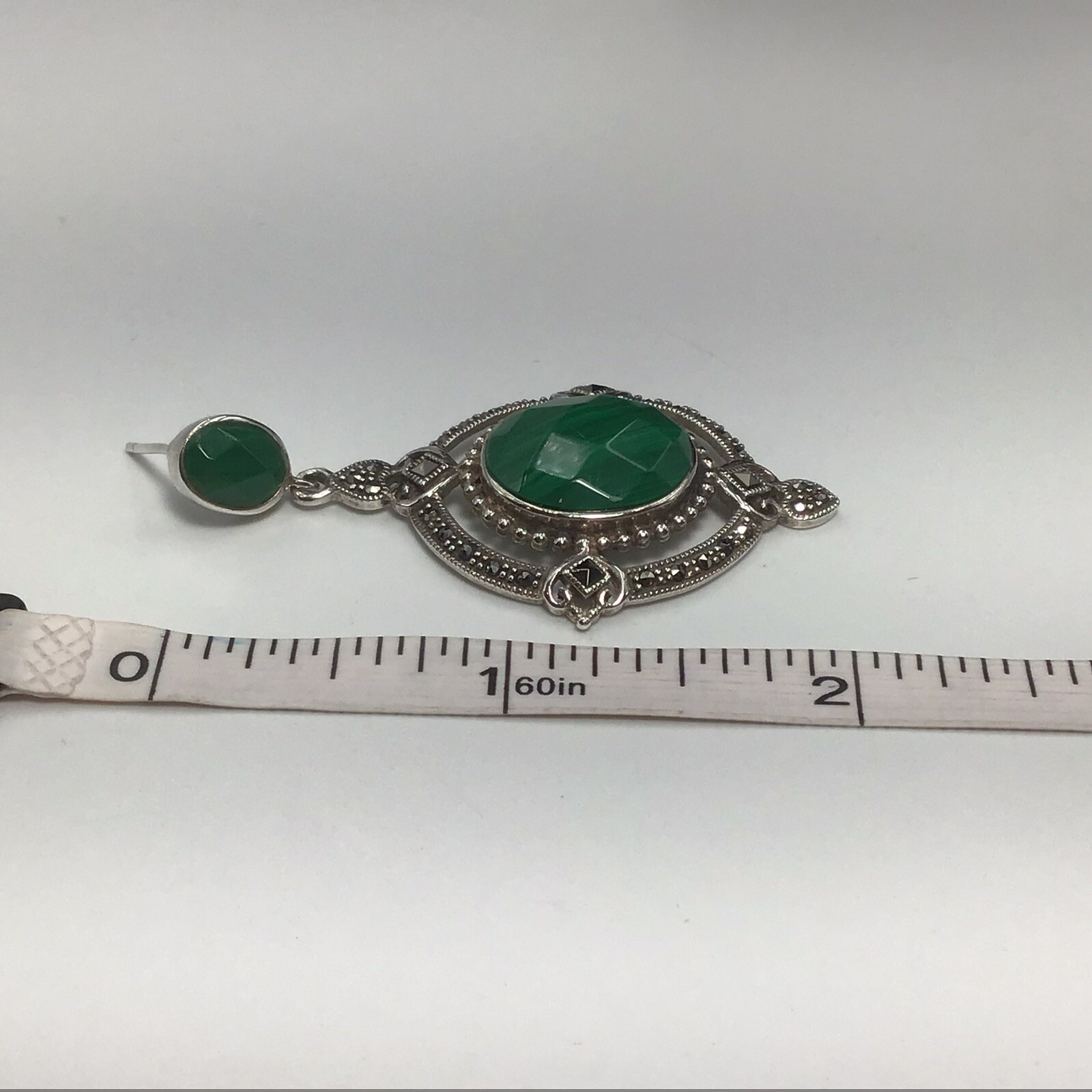 Sterling Silver Large Dangle Malachite Earrings 2” - image 7