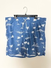 Old Navy Men's Swim Trunks Size L Blue White Palm Trees Lined Drawstring Pockets