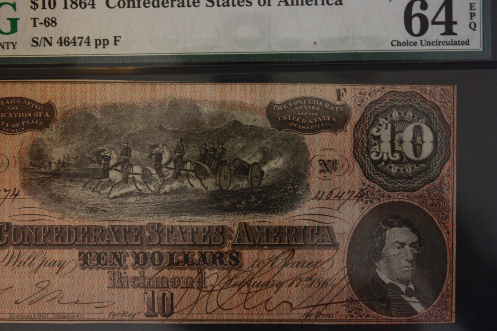 1864 $10 Confederate States of America Banknote 64CU EPQ! Own History ...