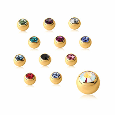 Piercingkugel Glitzerstein 1.2 mm Gewinde goldbeschichtet Einzelteil Ersatz