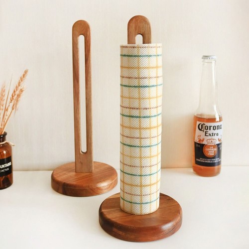 Kitchen Roll Paper Towel Holder Stand Wooden Roll Paper Storage Rack Non-Slip - Picture 7 of 8