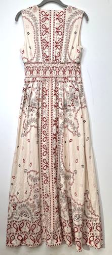 Christian Lacroix Women's US XS Linen Blend Cream/Red Paisely Boho Maxi Dress - Picture 4 of 23
