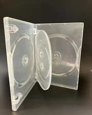 10 SLIM 14MM SUPER CLEAR QUAD 4 DVD CASE W/ SWING TRAY, BOOKLET CLIPS - TN4SC