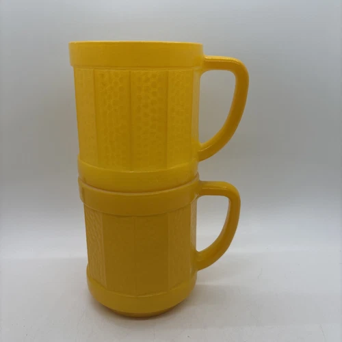 Federal Glass Coffee Cup Mugs Yellow/Orange Ribbed Textured USA Vintage Mlk Gls