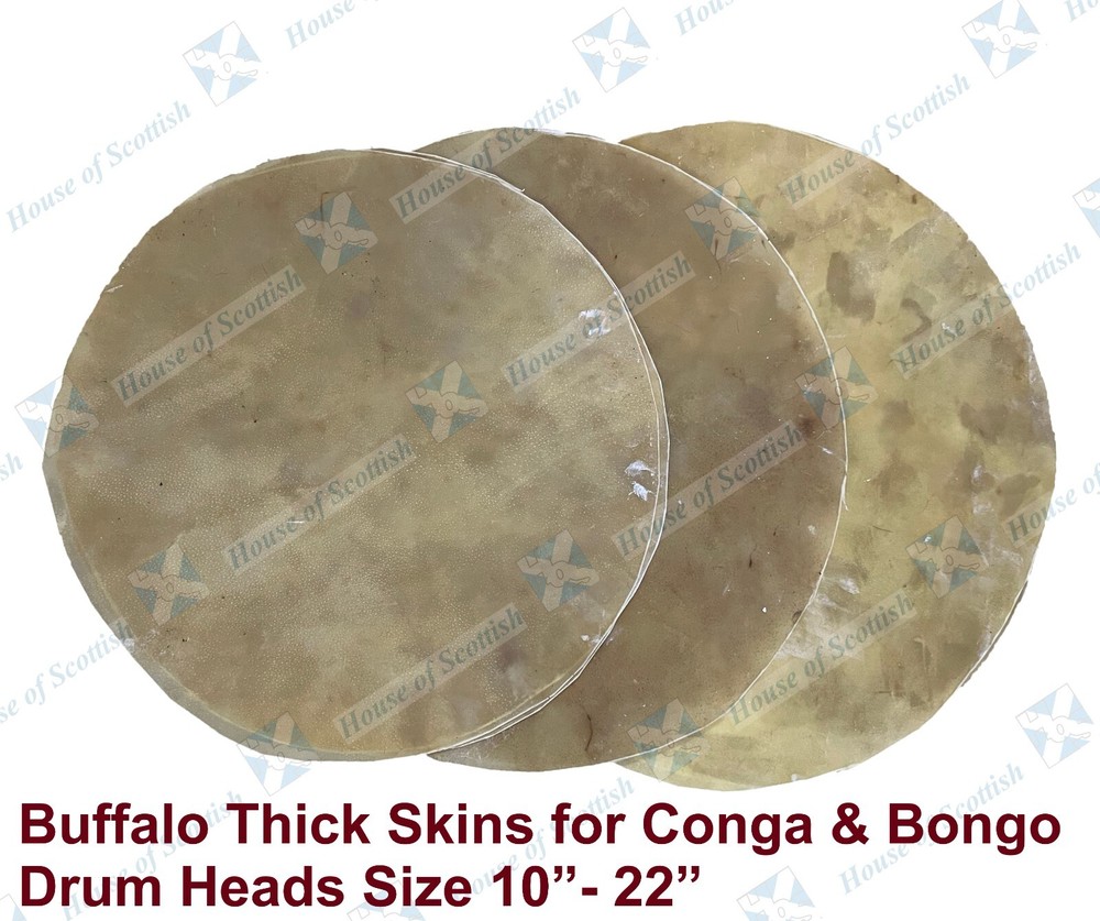 BUFFALO HIDE DRUM HEAD THICK SKINS NATURAL FINISH FOR BONGO CONGA SIZE 10