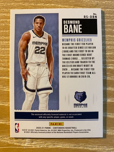 20-21 Contenders Rookie Ticket Desmond Bane Rc Jersey Grizzlies Rookie - Picture 2 of 2