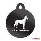 I Love My Great Dane Engraved Keychain Round Tag w/tab German Mastiff profile