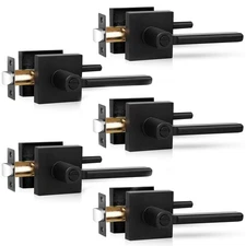 Privacy Door Levers 5 Pack Black, Heavy Duty Bed & Bath Interior Door Handles