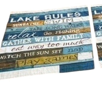 Laural Home Lake Rules Pillow Shams Set of 2 Blue Rustic Cotton Standard 20x26