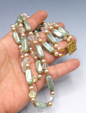 Ancien Collier 2 Rangs Perles en Verre Nacré et Cristal - Necklace 1950/60's
