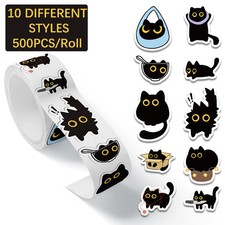 Sticker Roll 500PCS Black Cat Cartoon Meme Cute Decals for Laptop