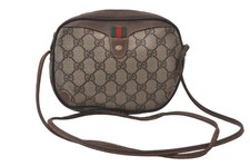 Authentic GUCCI Web Sherry Line Shoulder Cross Bag GG PVC Leather Brown 928AA