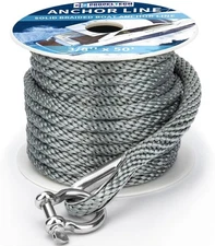 Boat Anchor Rope 3/8 inch 50ft Premium Solid Braid Nylon MFP Boat Rope with S