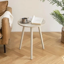 Round Side Table Modern Small End Table for Living Room Wood Accent Drink Tab...