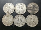 6 SILVER WALKING LIBERTY HALVES COLLECTORS LOT 90% SILVER BELOW SPOT