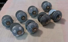 Porcelain Ceramic 8 Drawer Cabinet Knobs Pulls Handles Blue Gray & Hardware