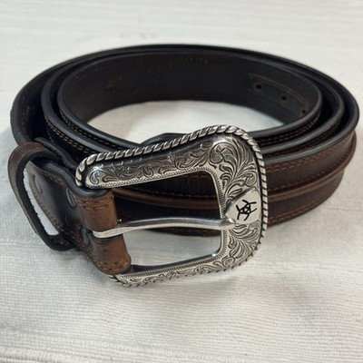 Ariat Men's Western Belt Brown Size 58 Floral 1.5'' Silver Tone Buckle
