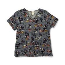 Disney Mickey And Friends Haunted House Halloween Scrub Top Size MEDIUM