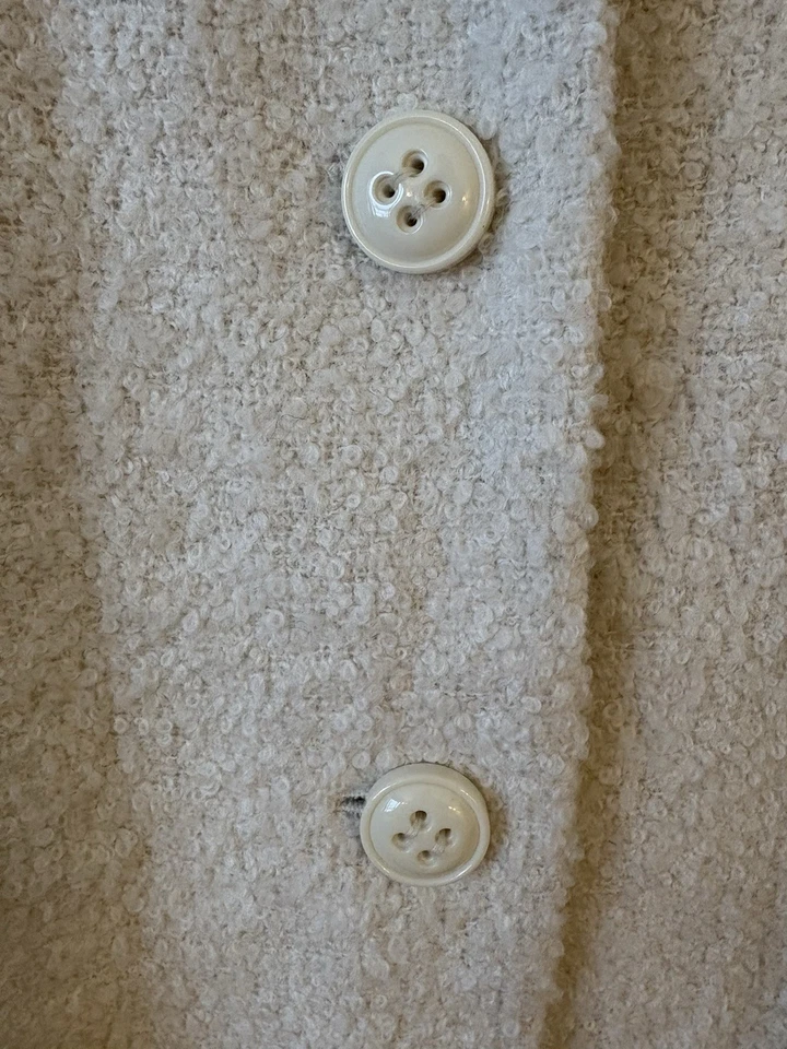 EUC WOMENS SIZE LARGE L CREAM BOUCLE TWEED COAT JACKET WINTER FAUX FUR IVORY - Image 4 of 4