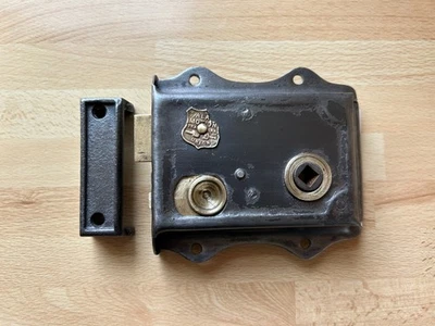 Antique Steel and Brass Rim Lock stamped case with keep & fully refurbished. - Image 1 of 4