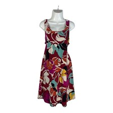 Nine West Large Floral Shift Dress Sleeveless Burgundy Pink Retro Siren Party